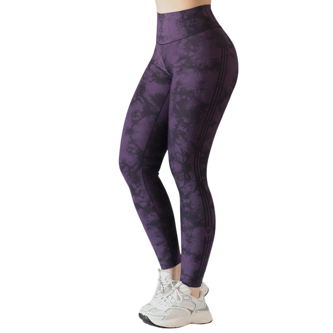 Leggings Deportivos Suplex para Mujer Fitness: Efecto Básico, Cintura Alta, Textil Lycra Transpirable con Acabado Liso Tie Dye, Purpura | Adriana Olimpo