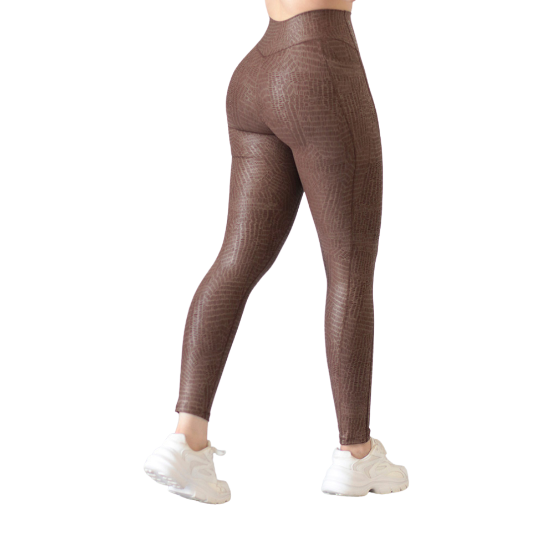 🔹 Leggings básico con bolsillos | Supplex Stretch, Destellos – Café