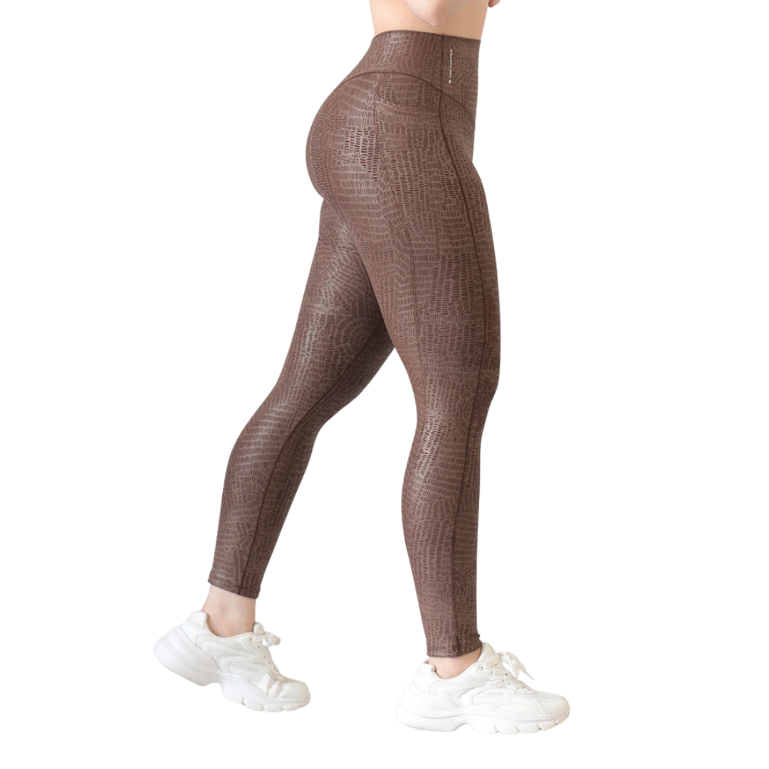 🔹 Leggings básico con bolsillos | Supplex Stretch, Destellos – Café