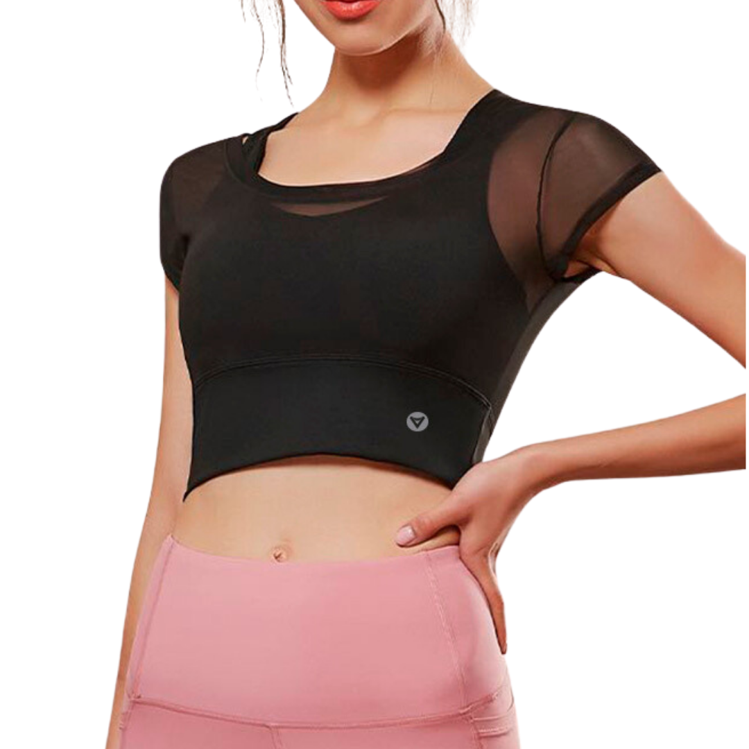 Elite: Blusa Crop con Top alto impacto incluido Negra