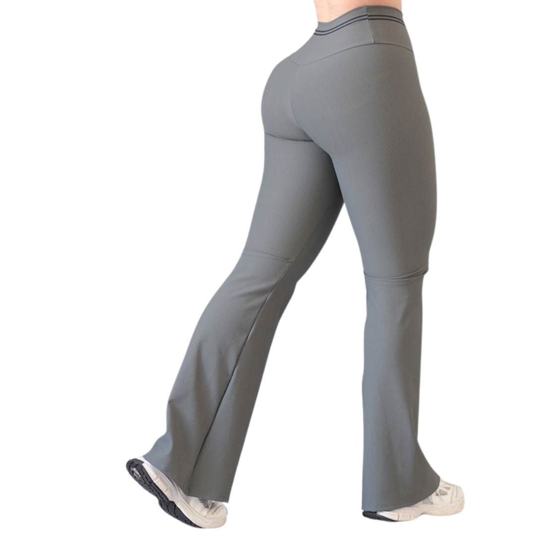 Leggings Deportivos para Mujer Fitness: Efecto Básico, Cintura Alta, Textil Lycra Transpirable con Relieves Lineas, Color Gris | Adriana Olimpo