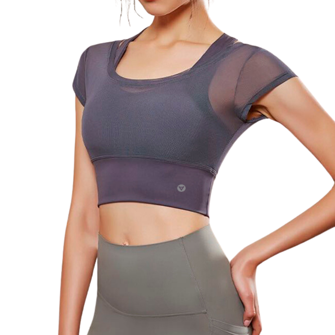 ELITE | Blusa Crop con Top alto impacto incluido Gris
