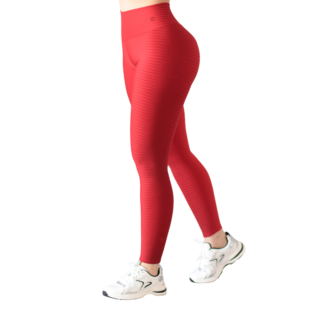 Leggings Deportivos para Mujer Fitness: Efecto Push Up, Cintura Alta, Textil Lycra Transpirable con Acabado Liso Líneas, Color Rojo | Adriana Olimpo