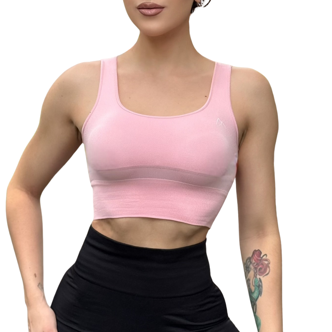Top para Mujer Fitness: Efecto Alto Impacto Con Copas, Ajuste Perfecto, Textil Liso, Transpirable, Color salmón | Adriana Olimpo