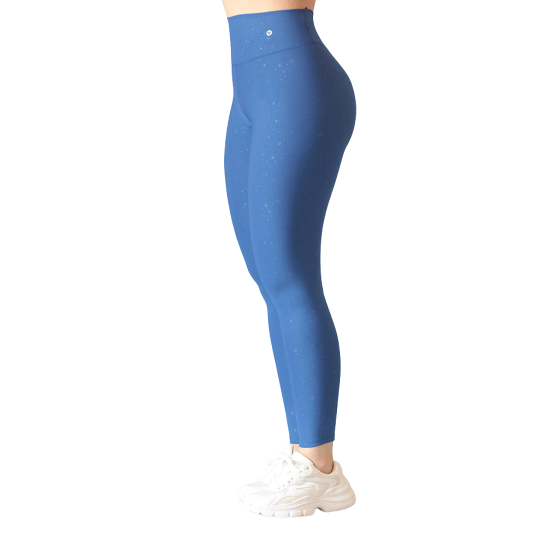 Leggings deportivos supplex para mujer, efecto push up con cintura alta, textil lycra transpirable con relieves de bolitas. Color azul | Adriana Olimpo