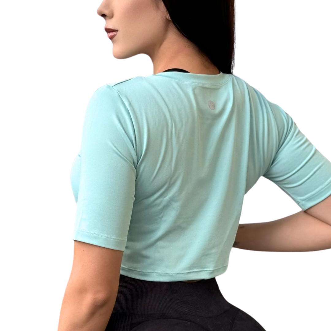 Blusa para Mujer Fitness: Manga Corta, Cuello Redondo, Textil Lycra Transpirable Acabado Liso | Adriana Olimpo