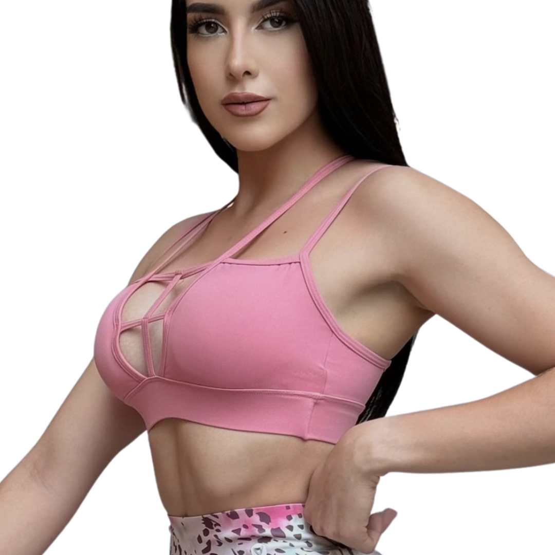 🔹 Top con copas | Alto Impacto, Liso – Palo de Rosa