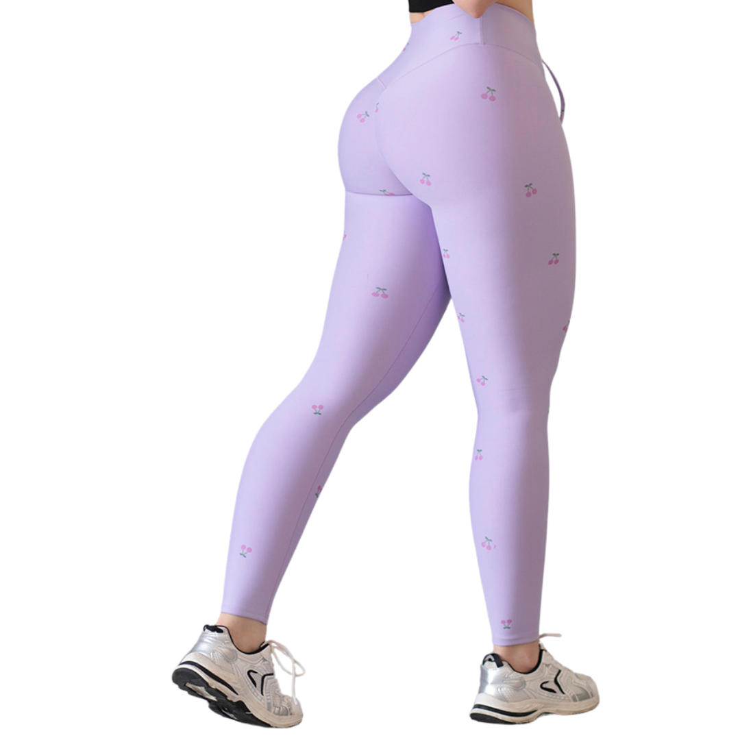 Leggings Deportivos para Mujer Fitness: Efecto Push Up, Cintura Alta, Textil Lycra Transpirable con Acabado Liso, Color Lila Cereza | Adriana Olimpo