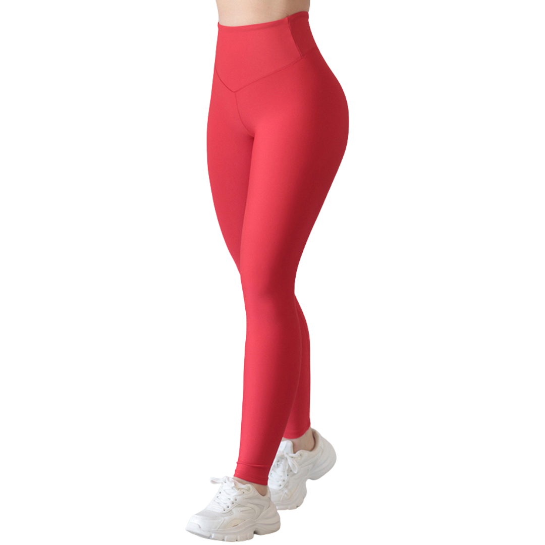 Leggings deportivos supplex para mujer, efecto push up con cintura alta, textil lycra transpirable con acabado liso. Color rojo | Adriana Olimpo