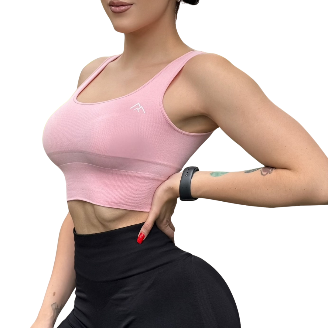 Top para Mujer Fitness: Efecto Alto Impacto Con Copas, Ajuste Perfecto, Textil Liso, Transpirable, Color salmón | Adriana Olimpo