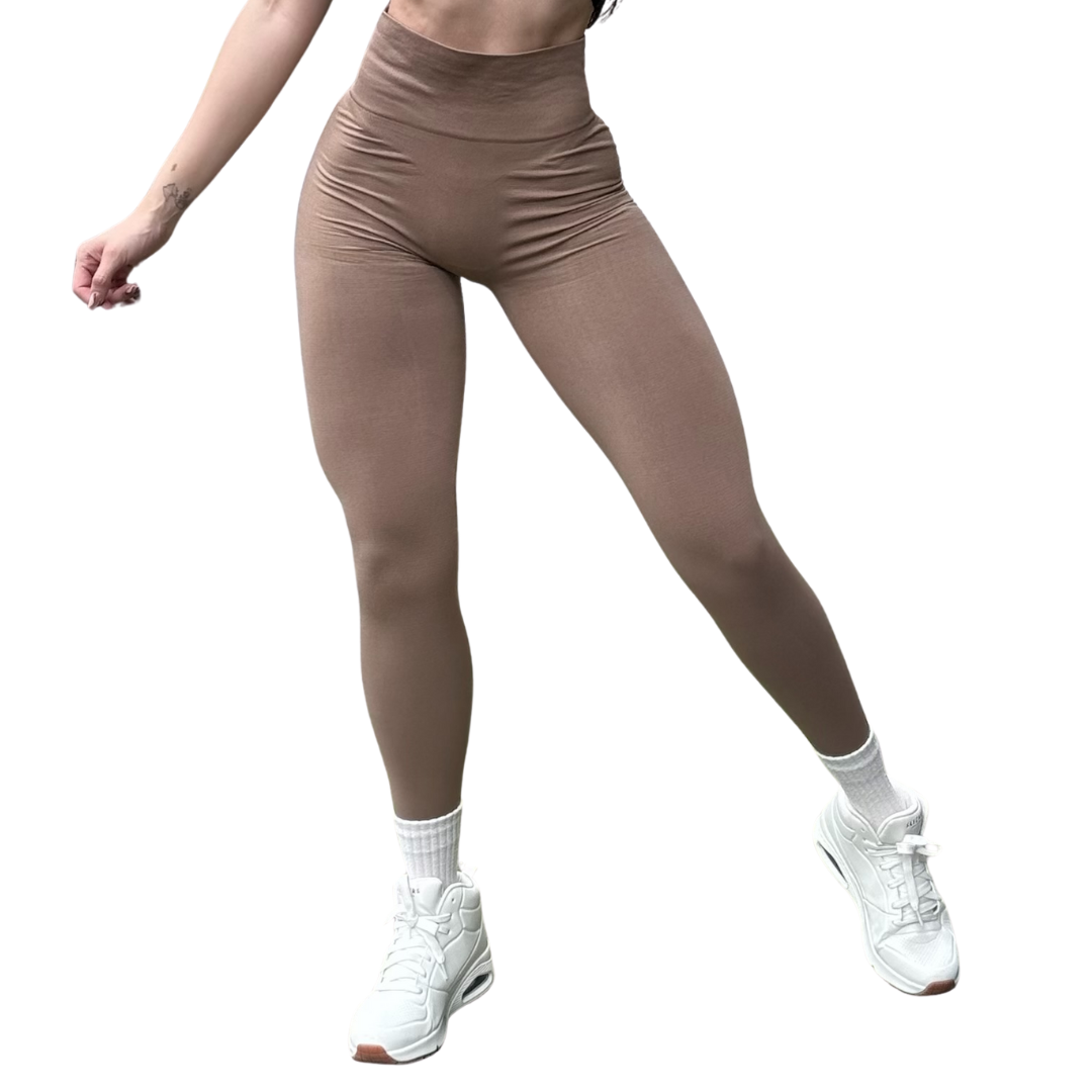 Leggings Deportivos Seamless de Compresión para Mujer Fitness: Glúteos Redondos, Vientre Plano y Cintura Definida | Push Up + Compresión Faja, Ultra Cómodos y Sin Costuras, Color Marrón Sepia | Adriana Olimpo