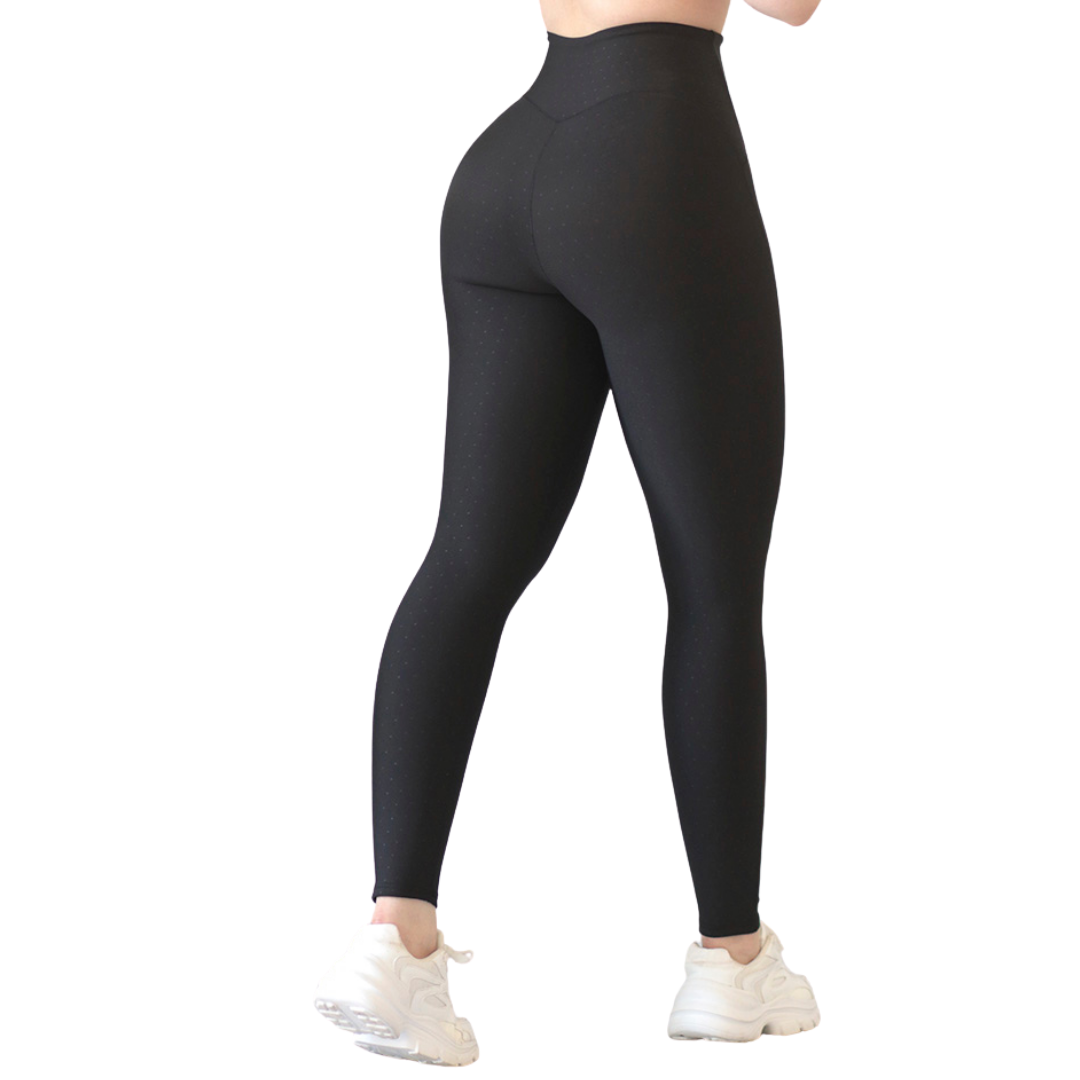 🔹 Leggings básico | Supplex Stretch, Relieves corazoncitos – negro