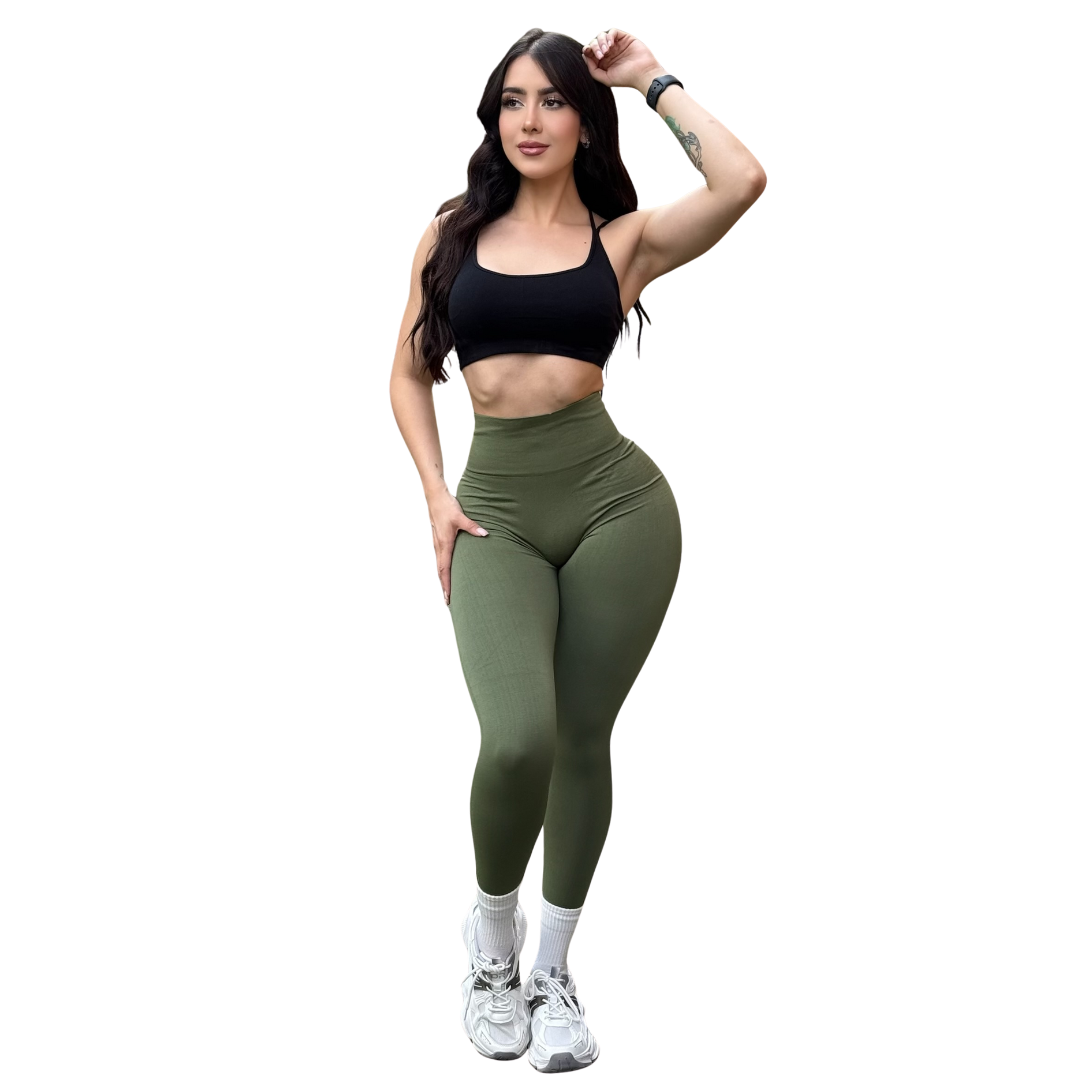 🔸 Leggings Burbuja + Push Up | Seamless Compresión - Olivo