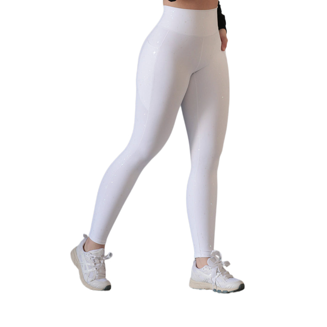 Leggings básico con bolsillos | Supplex Stretch, Destellos Dul – Blanca