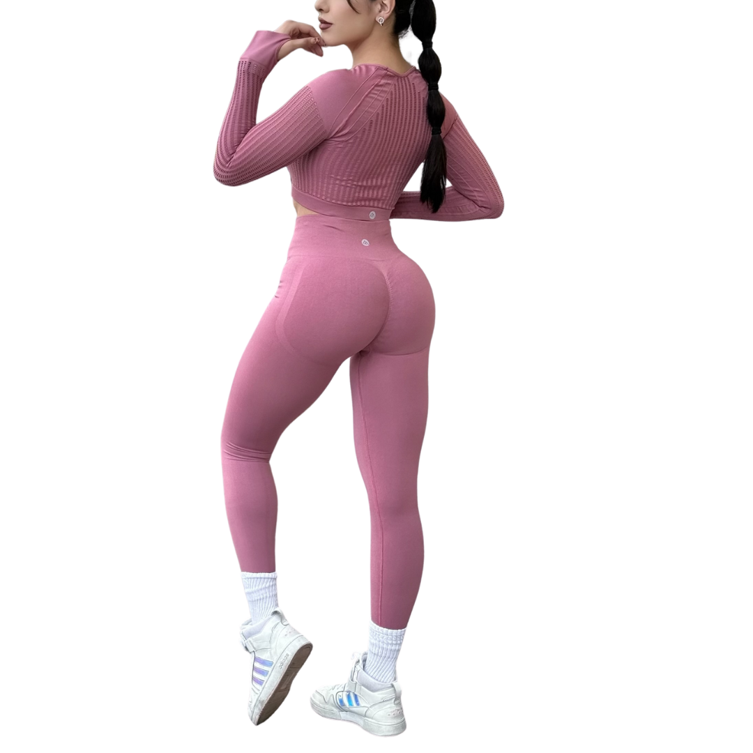 Conjunto Deportivos para Mujer Fitness: Efecto Push Up Ajuste Perfecto, Textil Tejido Transpirable Seamless, Color Malva | Adriana Olimpo