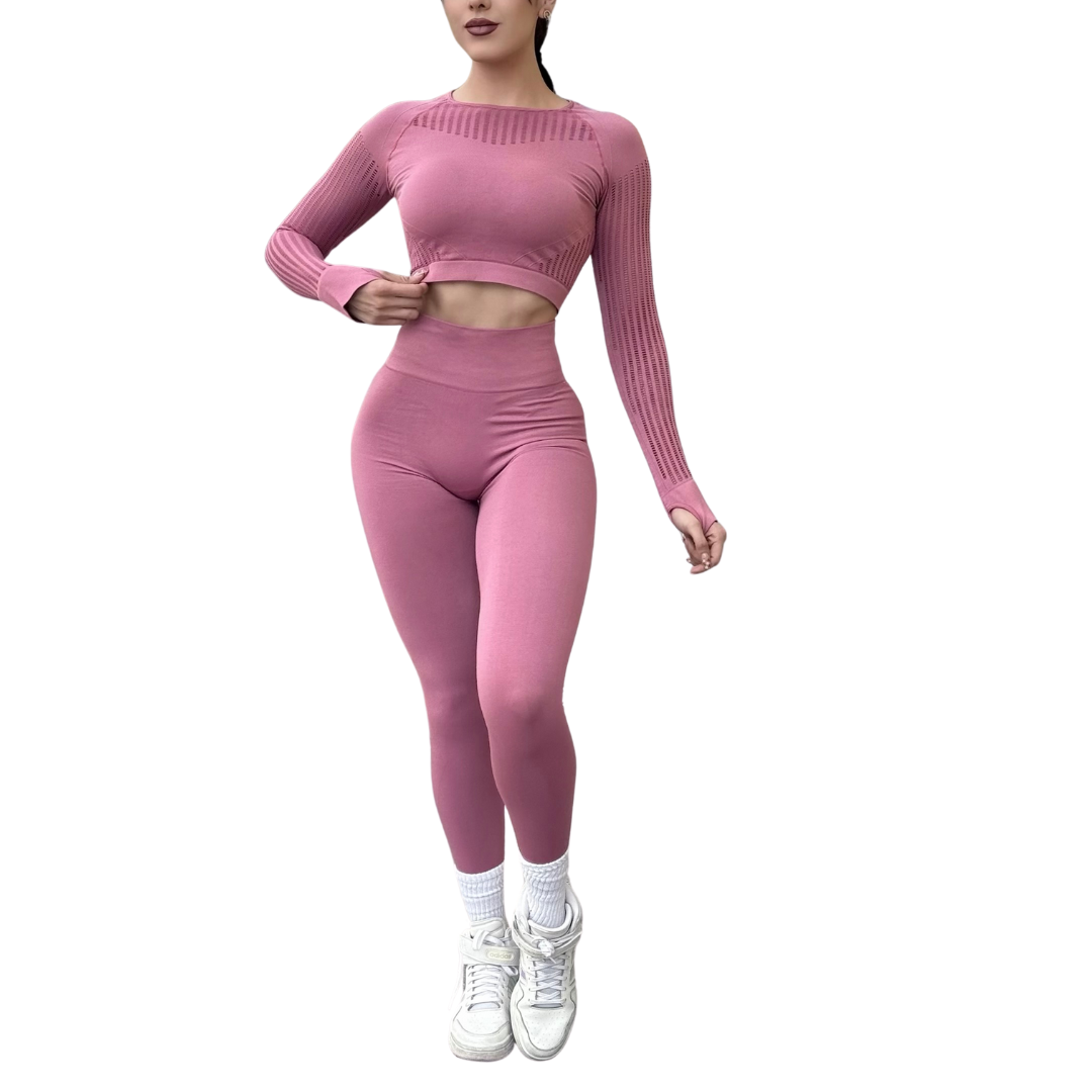 Conjunto Deportivos para Mujer Fitness: Efecto Push Up Ajuste Perfecto, Textil Tejido Transpirable Seamless, Color Malva | Adriana Olimpo