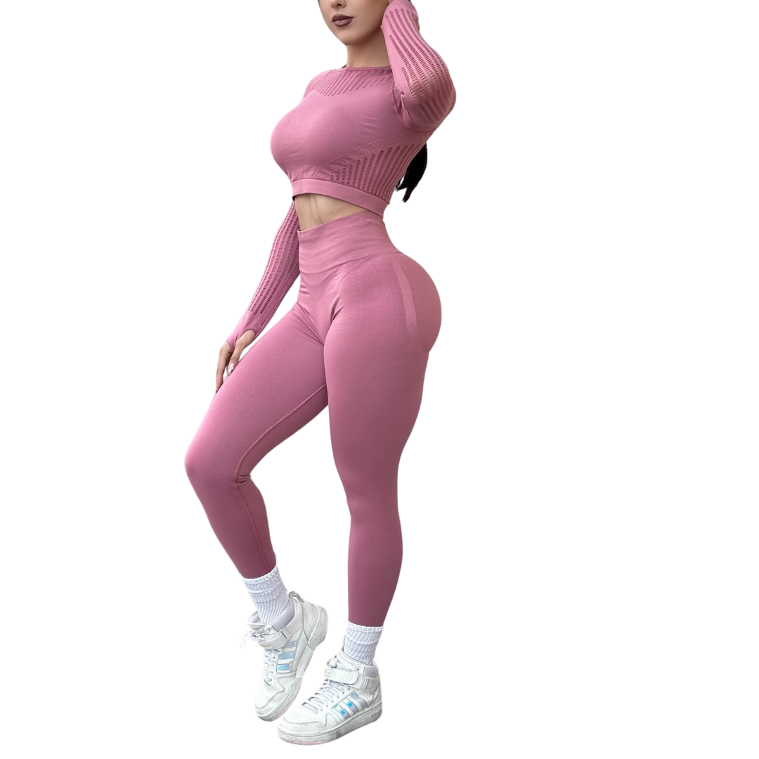Conjunto Deportivos para Mujer Fitness: Efecto Push Up Ajuste Perfecto, Textil Tejido Transpirable Seamless, Color Malva | Adriana Olimpo
