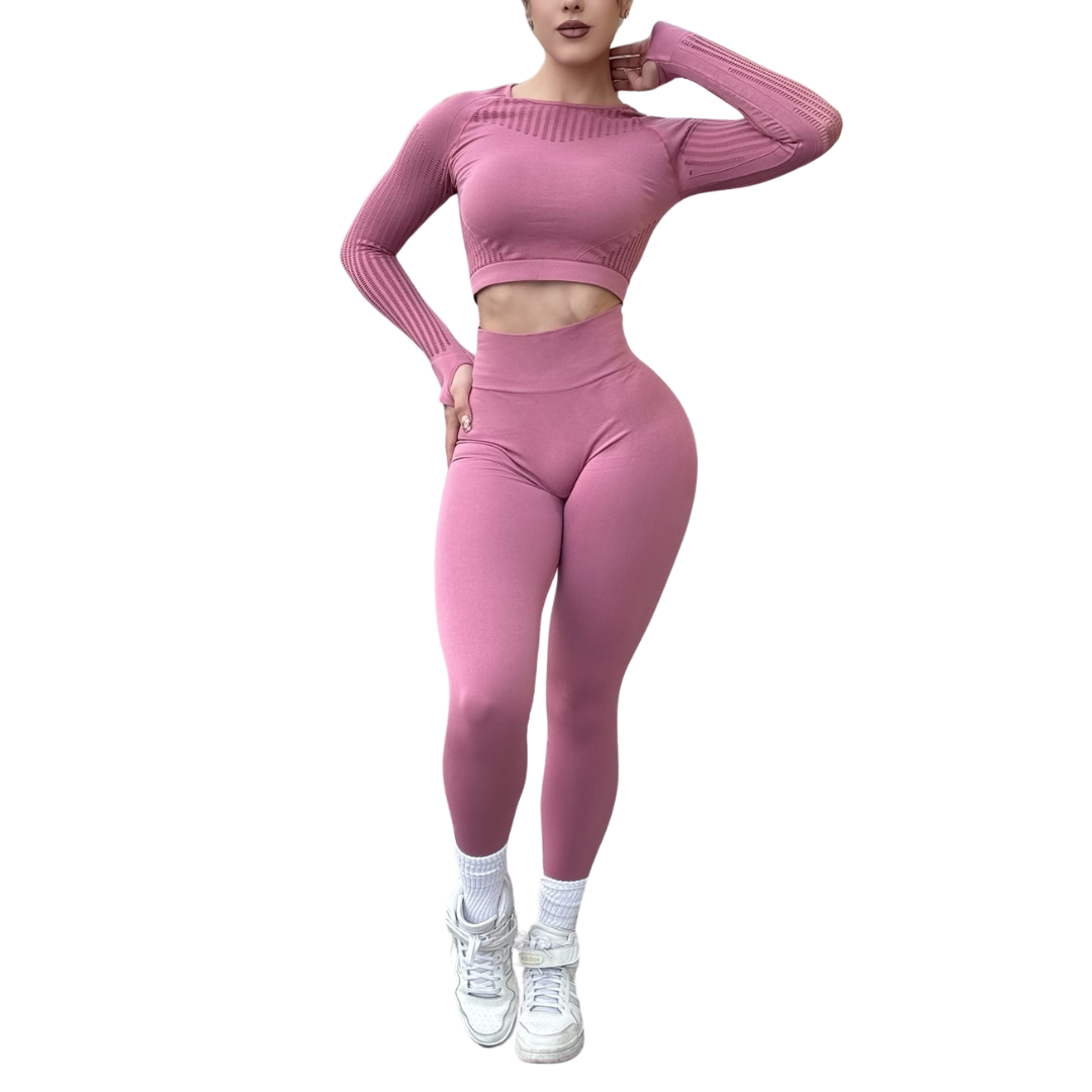 Conjunto Deportivos para Mujer Fitness: Efecto Push Up Ajuste Perfecto, Textil Tejido Transpirable Seamless, Color Malva | Adriana Olimpo