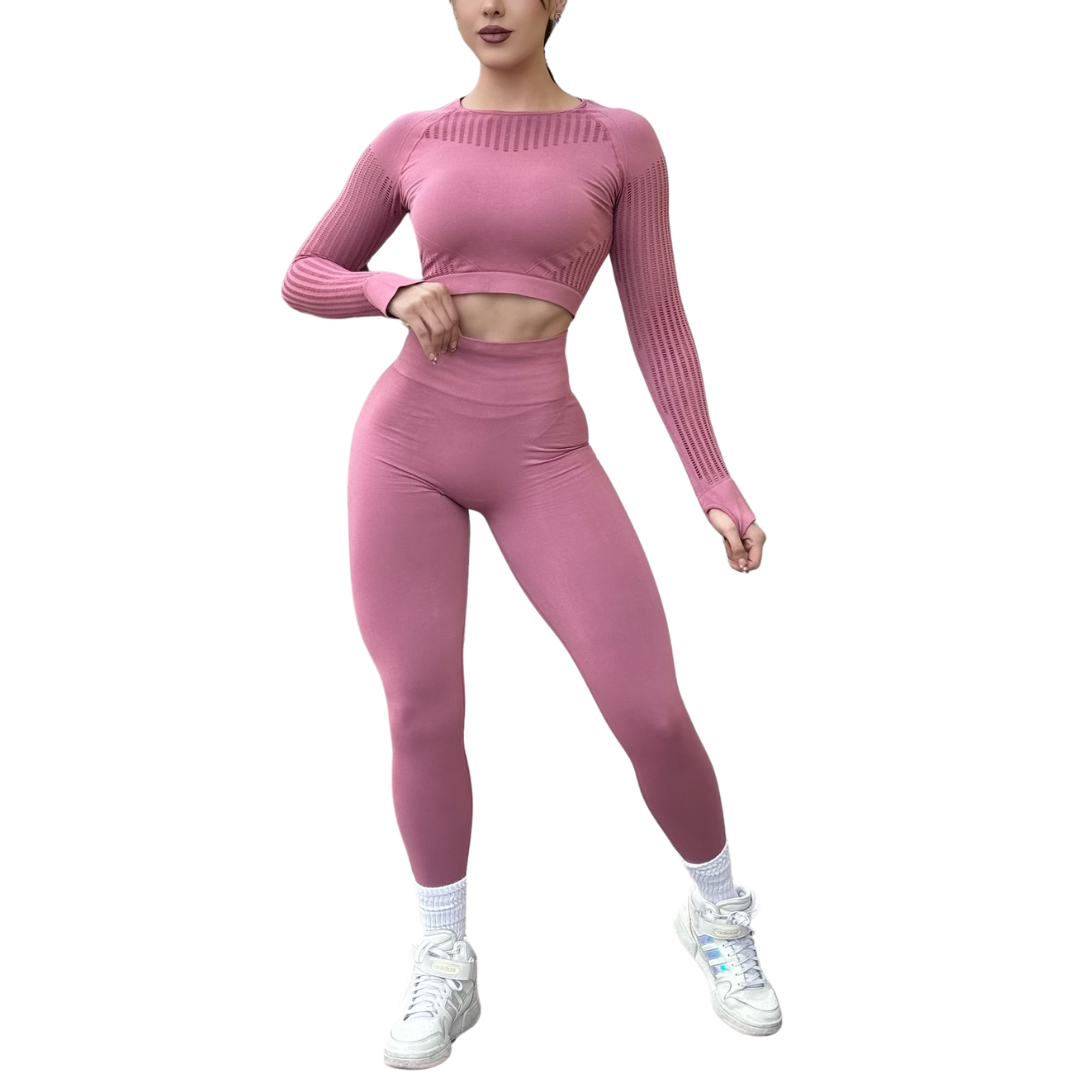 Conjunto Deportivos para Mujer Fitness: Efecto Push Up Ajuste Perfecto, Textil Tejido Transpirable Seamless, Color Malva | Adriana Olimpo
