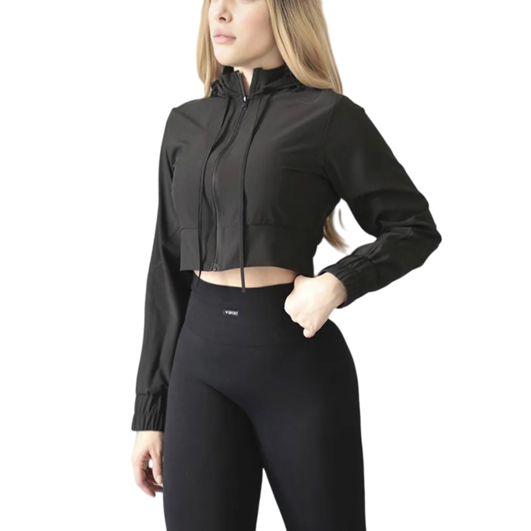 Chamarra Rompe vientos deportiva manga larga | Transpirable, Liso – Negra