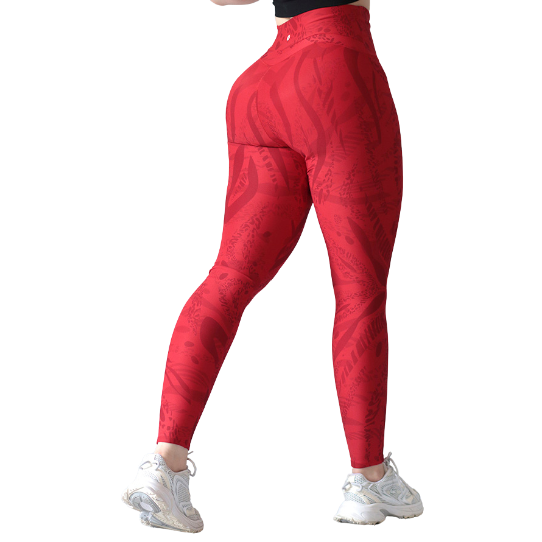 Leggings deportivos Suplex para mujer, efecto básico con cintura alta, textil lycra transpirable con acabado liso. Color rojo| Adriana Olimpo