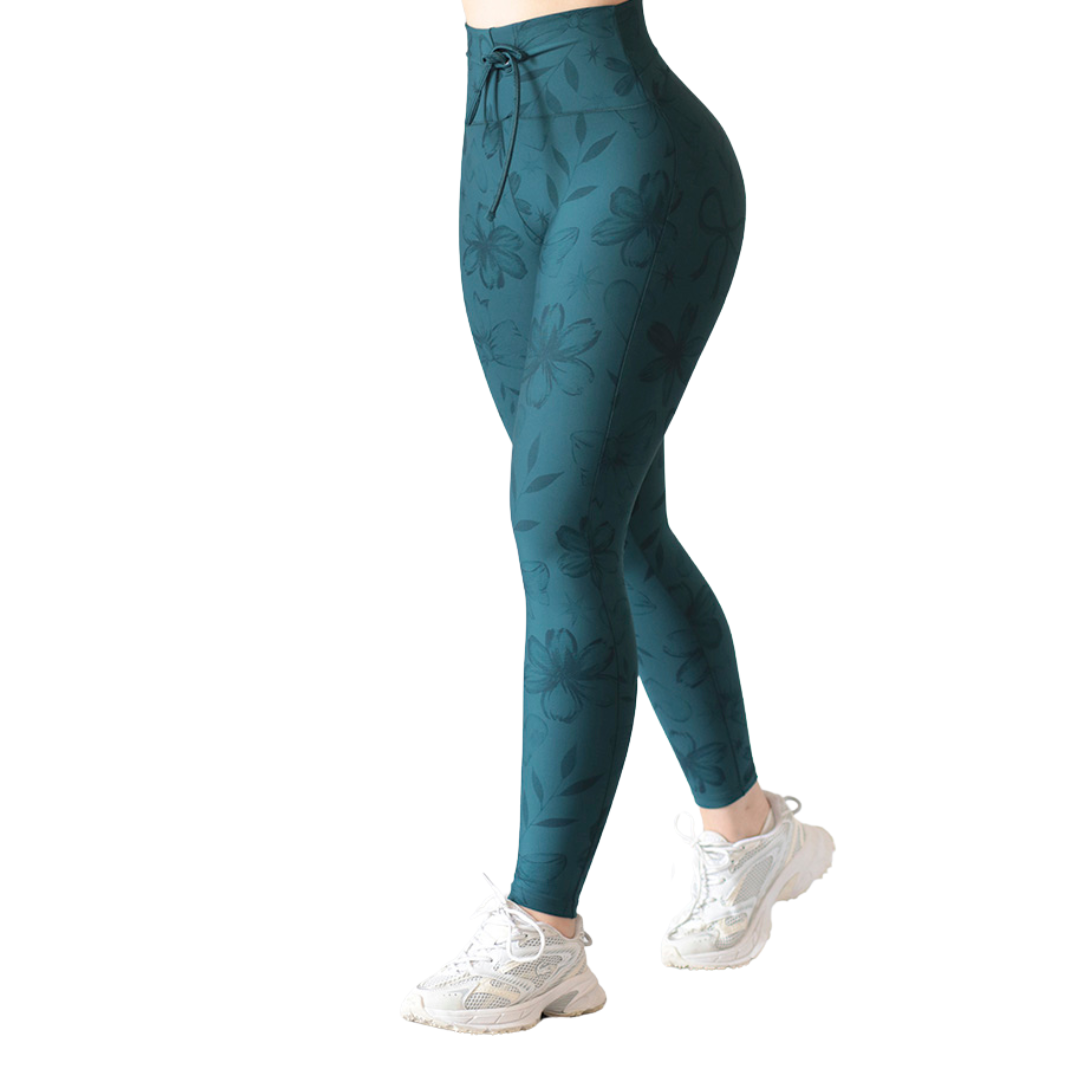Leggings deportivos Suplex para mujer, efecto básico con cintura alta, textil lycra transpirable con acabado liso. Color verde flores| Adriana Olimpo