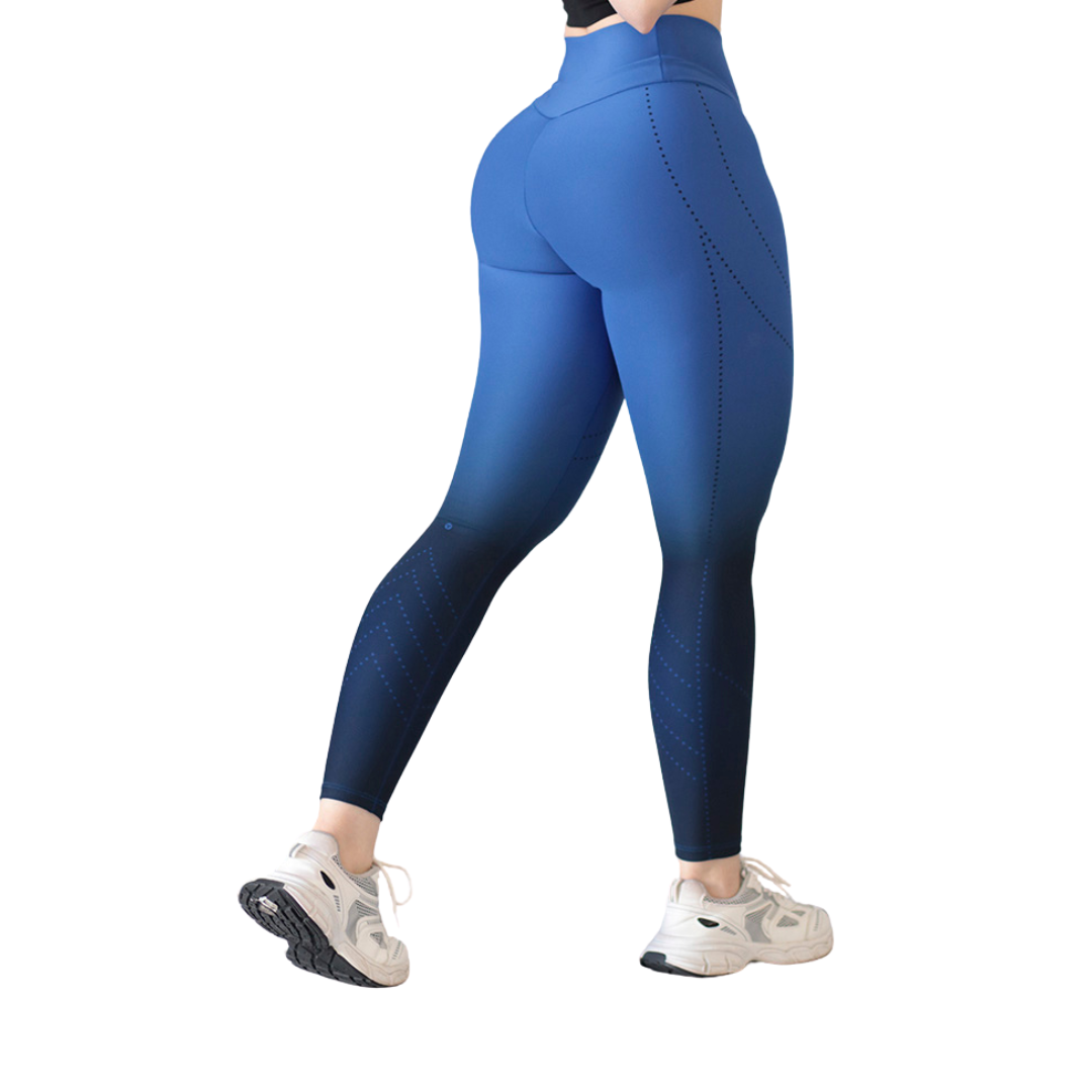 Leggings Deportivos Suplex para Mujer Fitness: Efecto Básico, Cintura Alta, Texti Lycra Transpirable con Acabado Liso, Color Azul Real Degradado | Adriana Olimpo