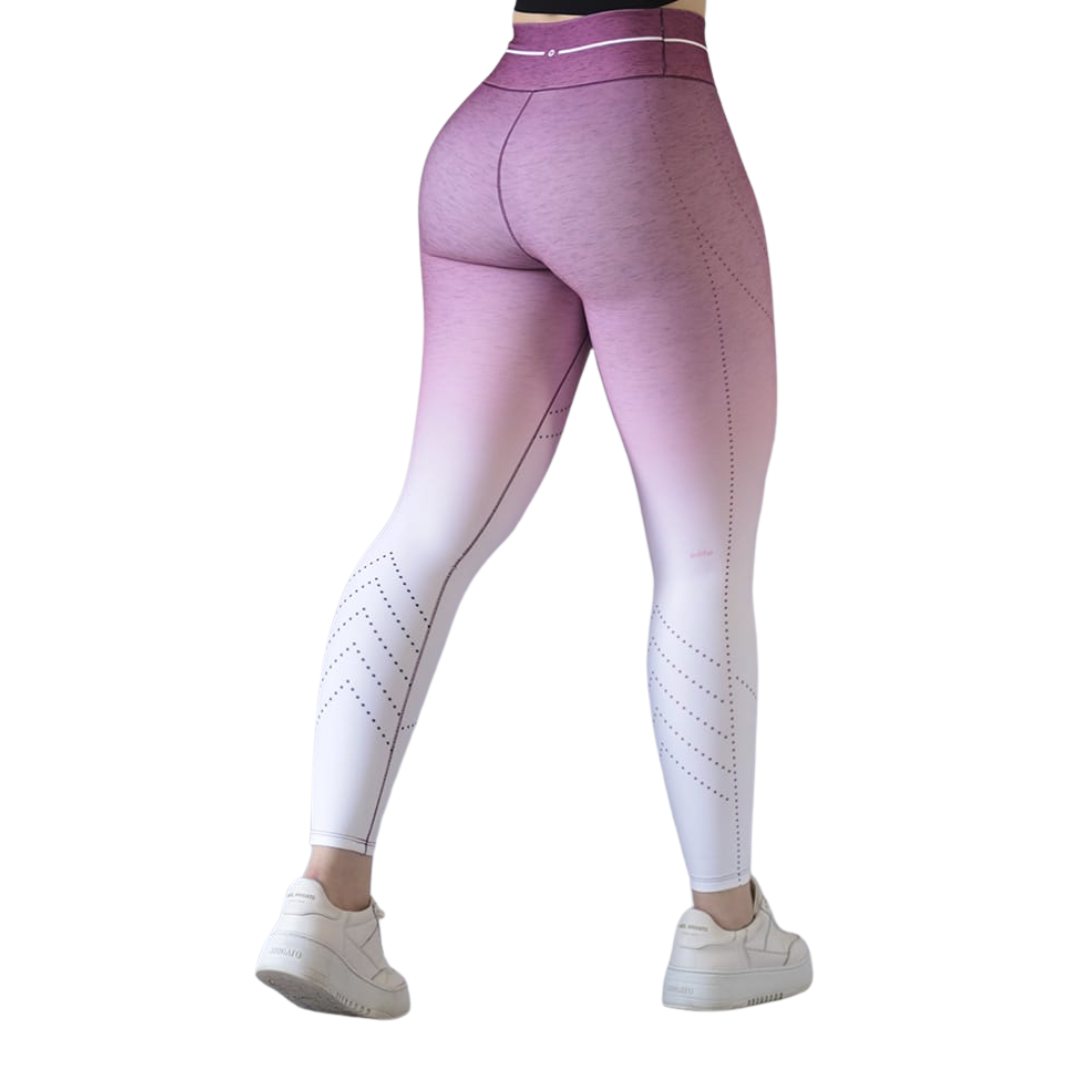Leggings Deportivos para Mujer Fitness: Efecto Básico, Cintura Alta, Textil Lycra Transpirable con Acabado Liso Degradado, Moradito | Adriana Olimpo