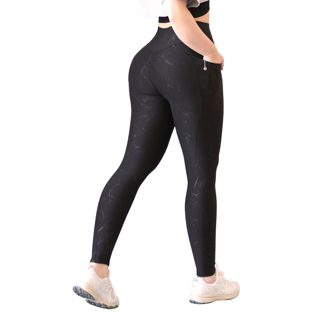 Leggings básico con bolsillos | Supplex Stretch, Relieves Leca - Negra