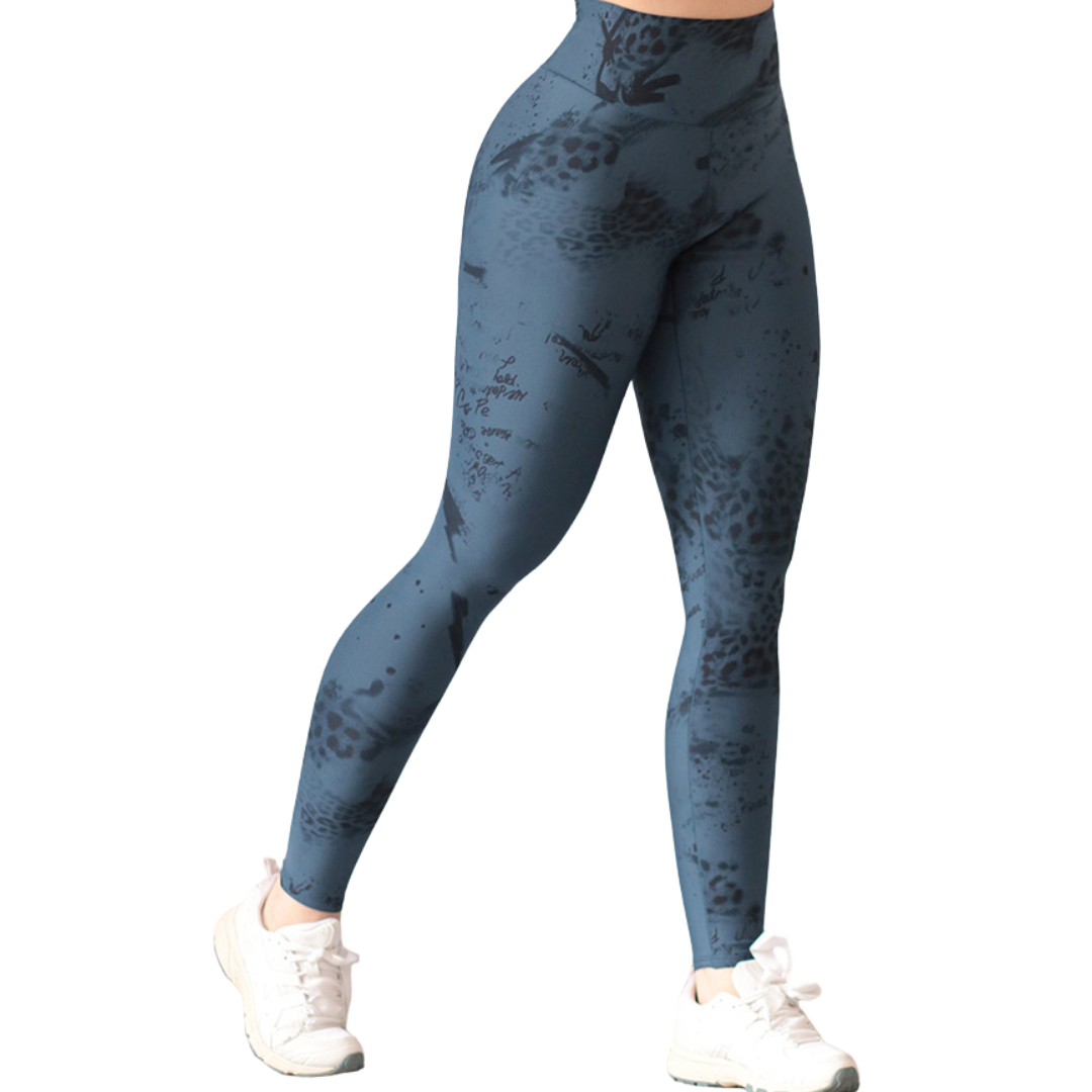 Leggings push up | Supplex Stretch, Liso Parches Print – Azul