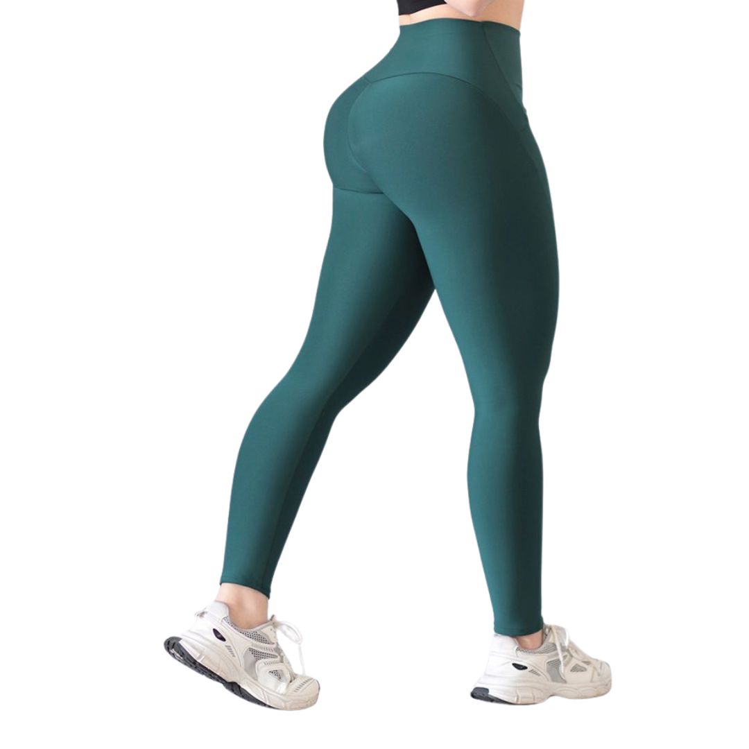 Leggings Deportivos para Mujer Fitness: Efecto Básico, Cintura Alta, Textil Lycra Transpirable con Acabado Liso, Color Verde Botella | Adriana Olimpo