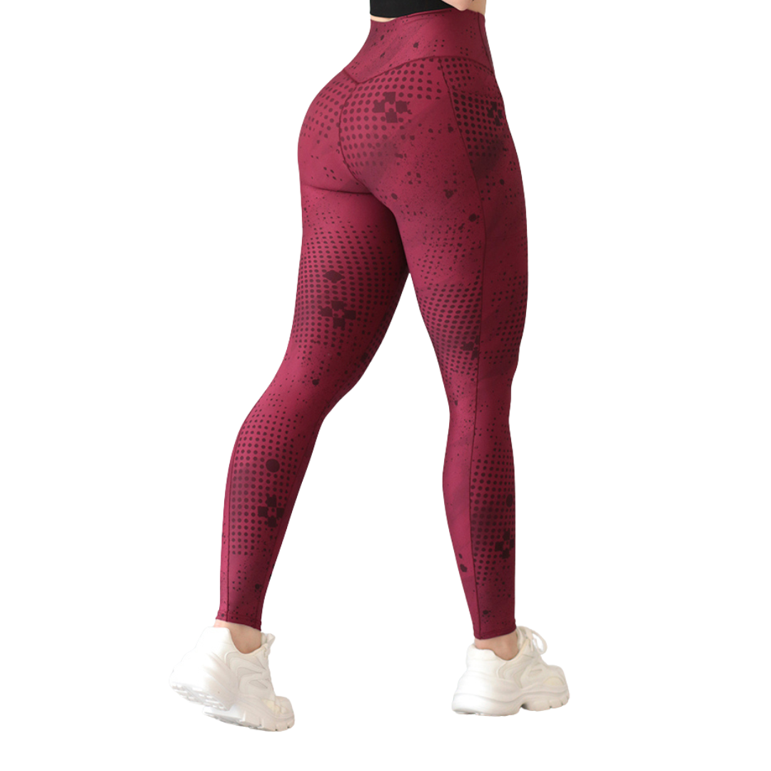 Leggings deportivos supplex para mujer, efecto básico con cintura alta, bolsillos laterales y textil lycra transpirable con acabado liso piedra. Color tinta | Adriana Olimpo