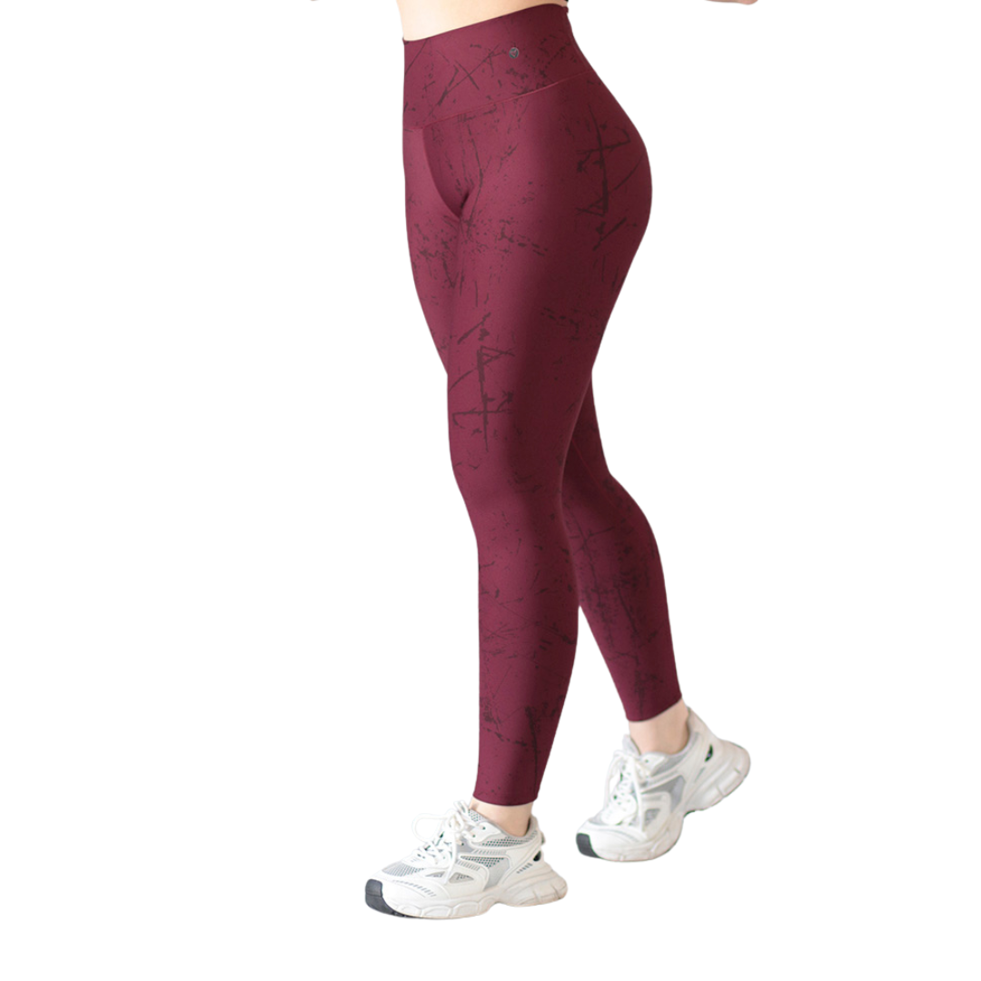 Leggings Deportivos para Mujer Fitness: Efecto Push Up, Cintura Alta, Textil Lycra Transpirable con Acabado Liso, Color Vino | Adriana Olimpo