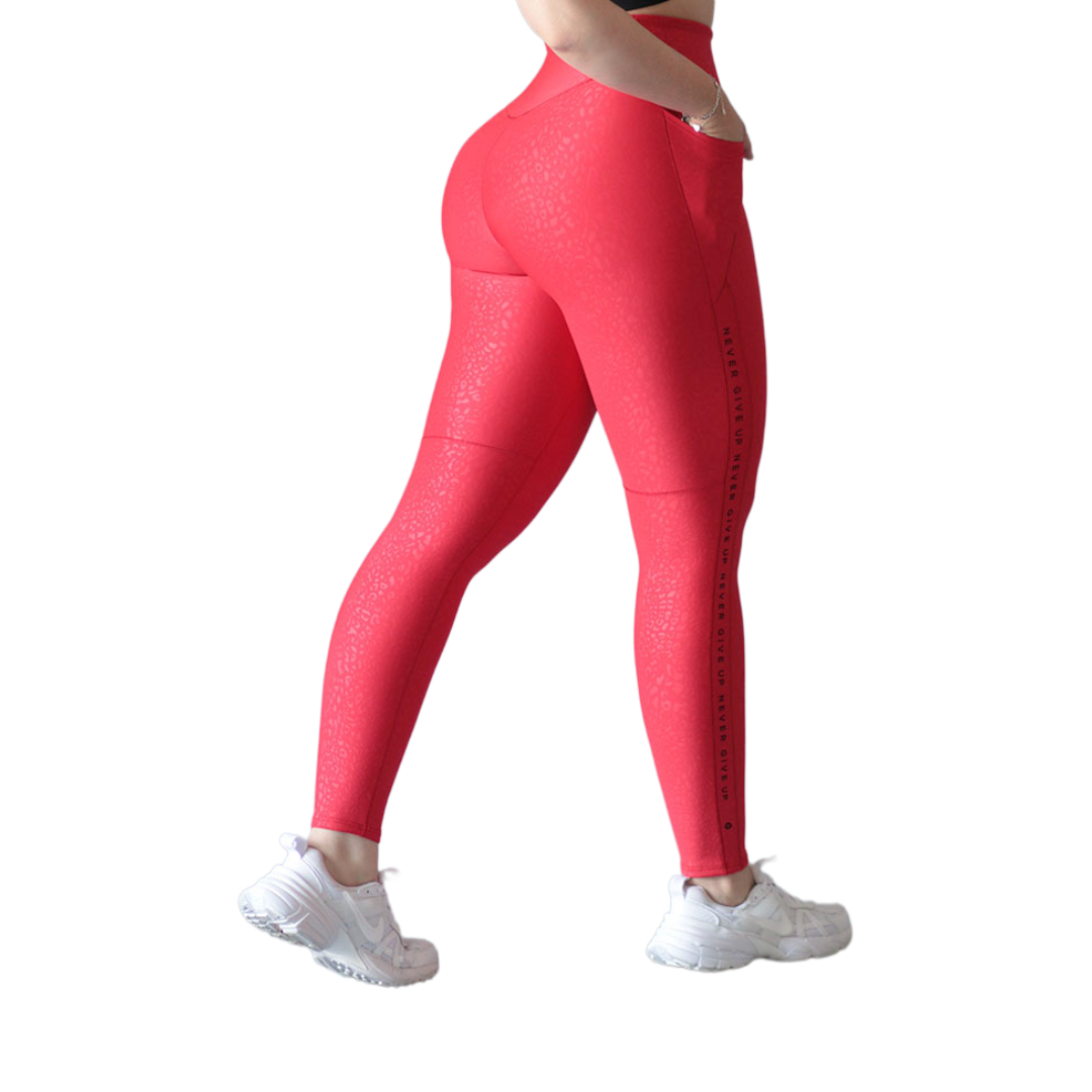 Leggings básico con bolsillos | Supplex Stretch, Relieves Print | Rojo