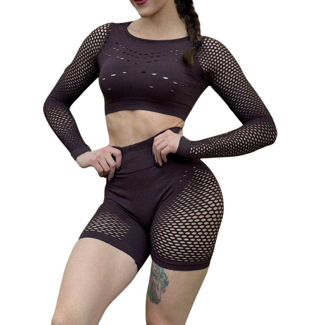 LITE | Conjunto SHORT Scrunch Push UP café
