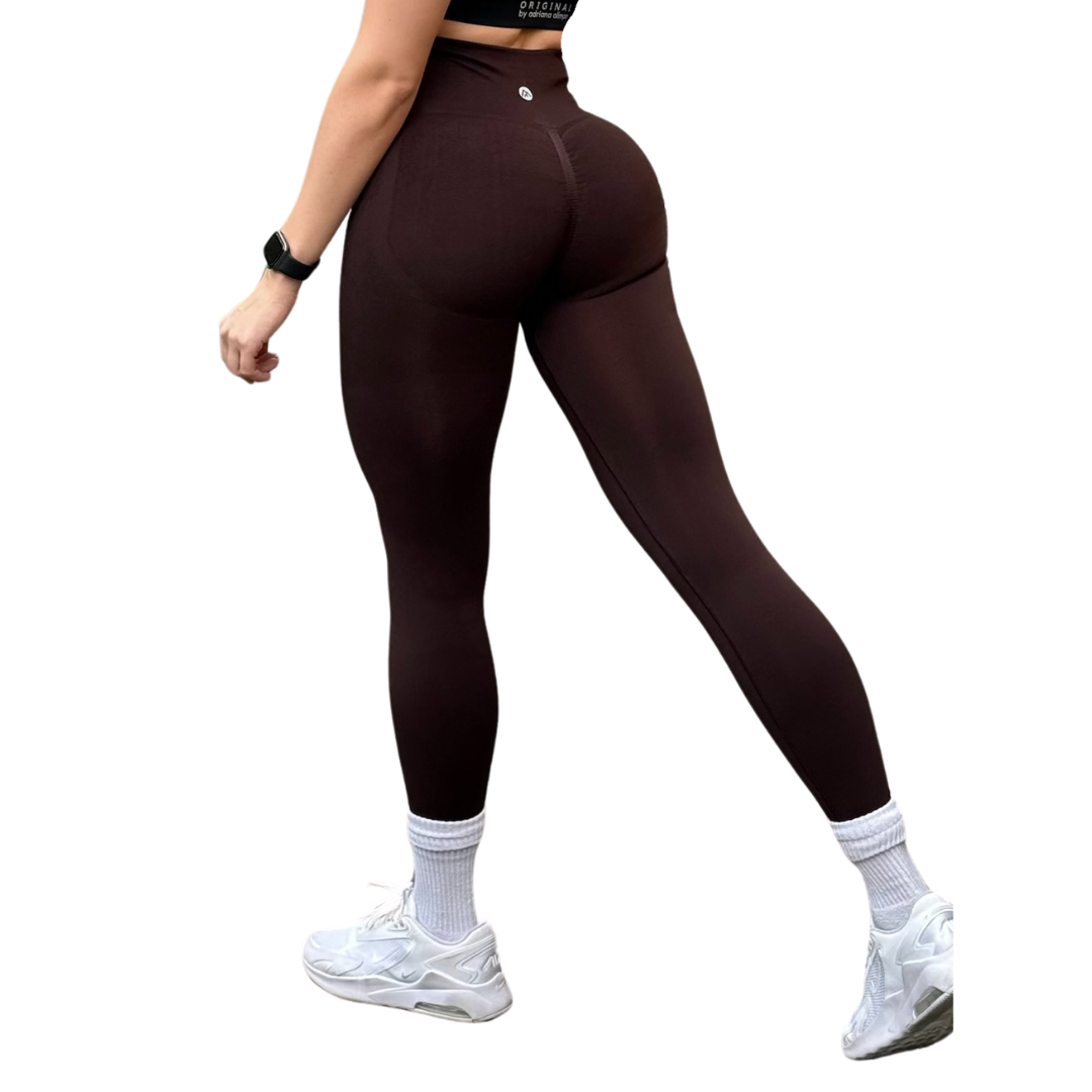 Leggings Deportivos para Mujer Fitness: Seamless Efecto Push Up y Burbuja, Cintura Alta, Textil Tejido Liso Suave Transpirable , Color Brownie-Cacao | Adriana Olimpo