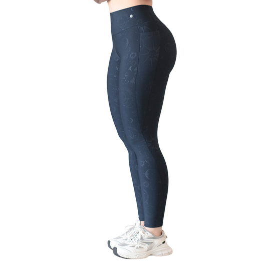Leggings Deportivos para Mujer Fitness: Efecto Push Up, Cintura Alta, Con Bolsillos Laterales, Textil Lycra Transpirable con Relieves Estelar,  Color Azul | Adriana Olimpo