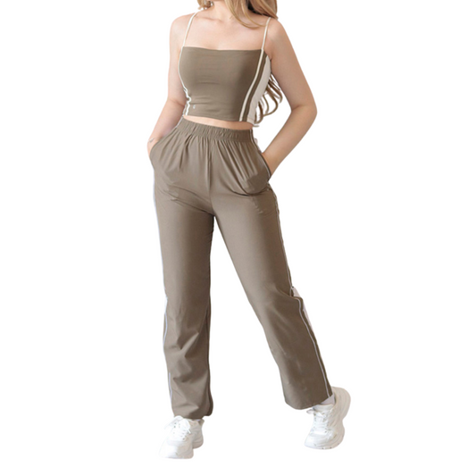 Set Deportivos supplex para Mujer Fitness: Cintura Alta,  Textil Lycra Transpirable con Acabado Liso, Color nuez | Adriana Olimpo