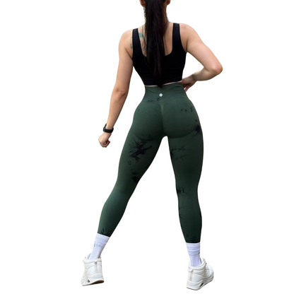Leggings Deportivos Seamless de Compresión para Mujer Fitness: Glúteos Redondos, Vientre Plano y Cintura Definida | Push Up + Burbuja + Compresión Faja. Ultra Cómodos. Color olivo y negro | Adriana Olimpo