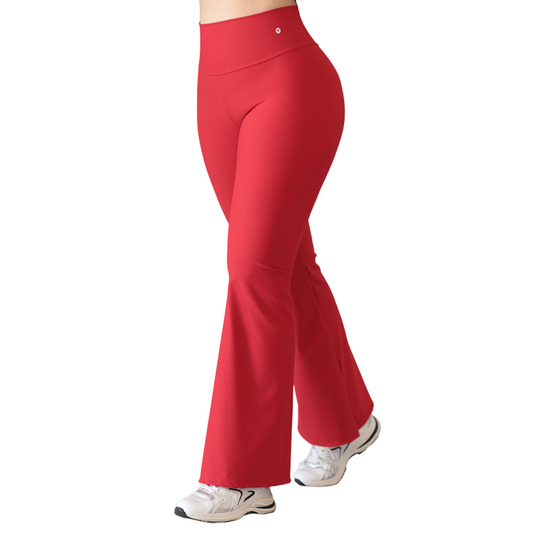 Leggings Deportivos para Mujer Fitness:  Efecto Básico, Cintura Alta, Textil Lycra Transpirable con Relieves Lineas, Color Rojo  | Adriana Olimpo
