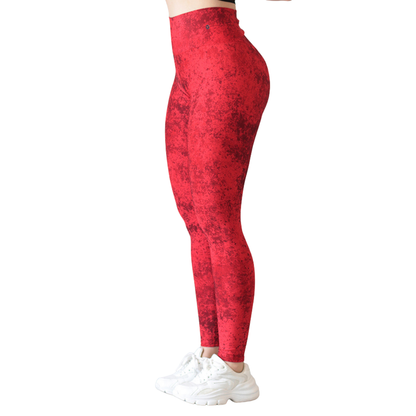 Leggings deportivos supplex para mujer, efecto push up con cintura alta, textil lycra transpirable con acabado liso tie dye. Color rojo| Adriana Olimpo