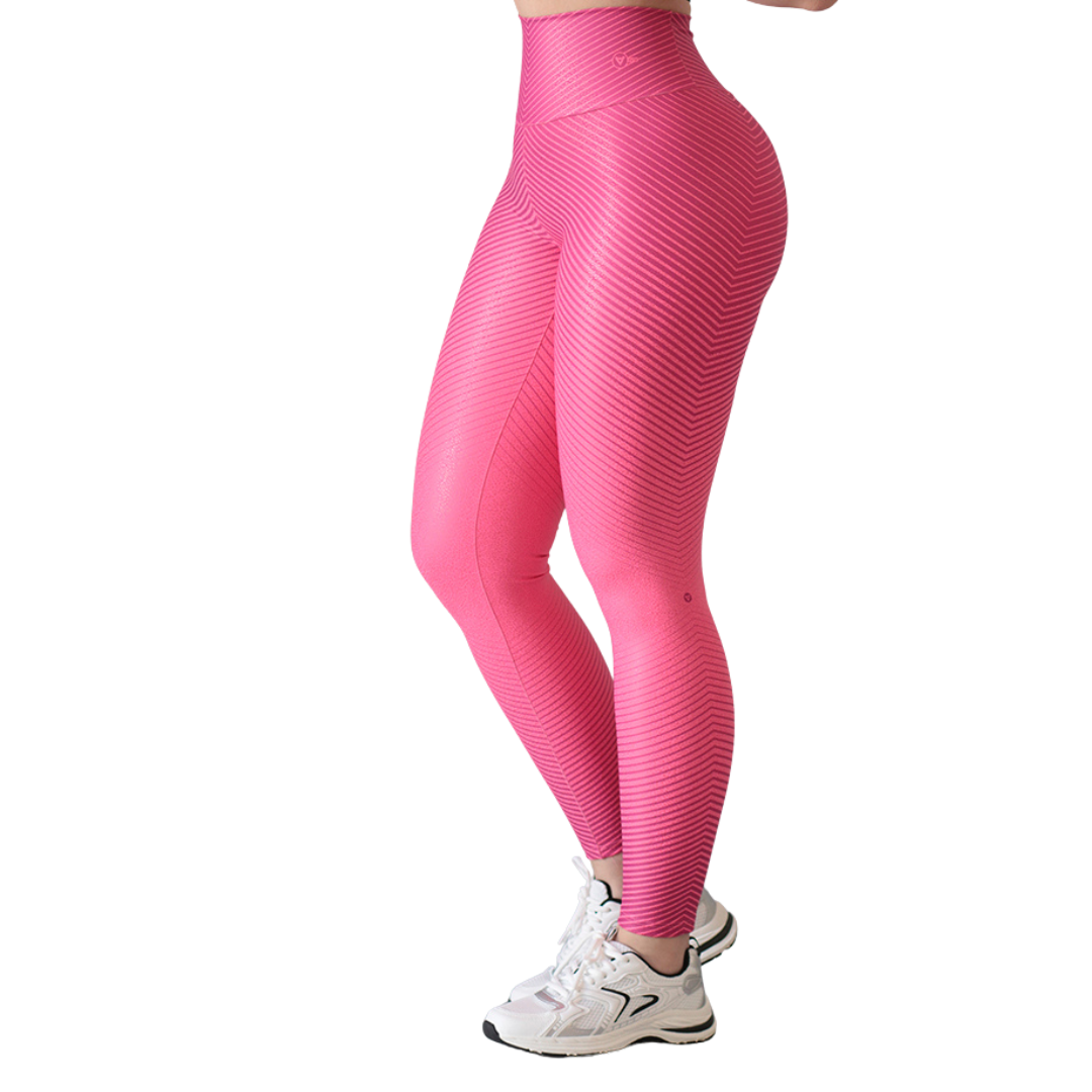 Leggings Deportivos para Mujer Fitness:  Efecto Push Up, Cintura Alta, Textil Lycra Transpirable con Destellos Reflectantes✨ y Relieves Mini Bol, Color Rosa Neón | Adriana Olimpo