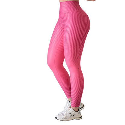 Leggings Deportivos para Mujer Fitness:  Efecto Push Up, Cintura Alta, Textil Lycra Transpirable con Destellos Reflectantes✨ y Relieves Mini Bol, Color Rosa Neón | Adriana Olimpo