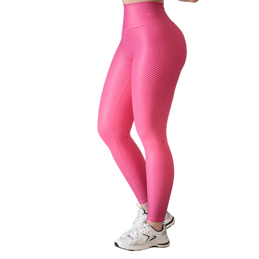 Leggings Deportivos para Mujer Fitness:  Efecto Push Up, Cintura Alta, Textil Lycra Transpirable con Destellos Reflectantes✨ y Relieves Mini Bol, Color Rosa Neón | Adriana Olimpo