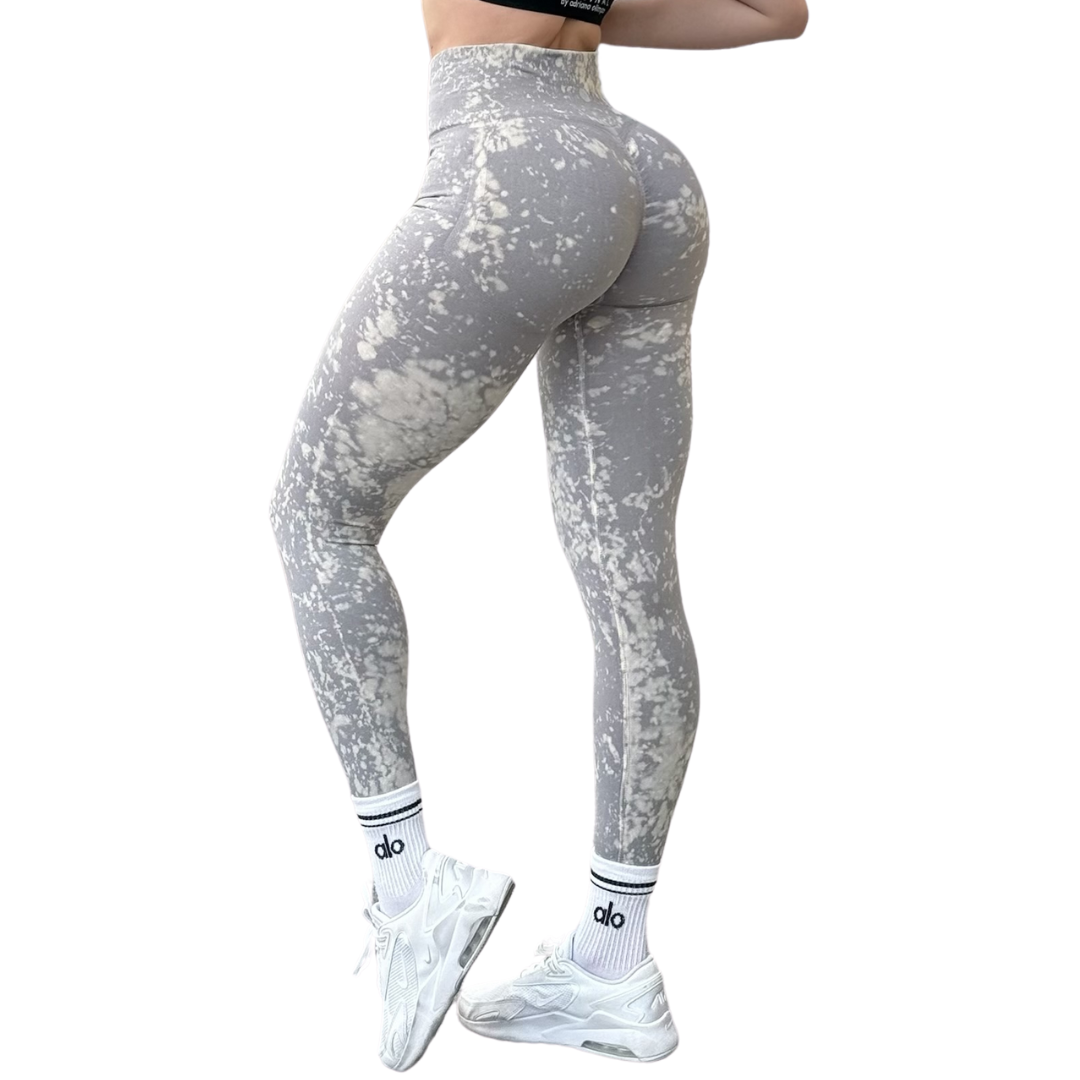 Leggings Deportivos para Mujer Fitness: Seamless Efecto Push Up, Cintura Alta, Textil Tejido Liso Suave Transpirable , Color Gris Moteado | Adriana Olimpo