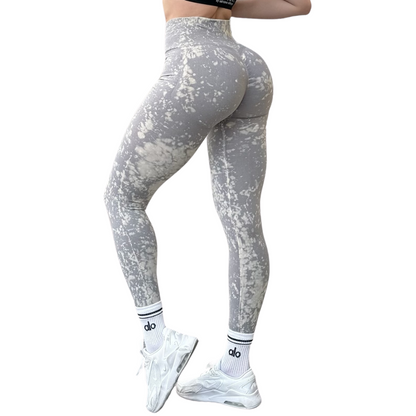 Leggings Deportivos para Mujer Fitness: Seamless Efecto Push Up, Cintura Alta, Textil Tejido Liso Suave Transpirable , Color Gris Moteado | Adriana Olimpo