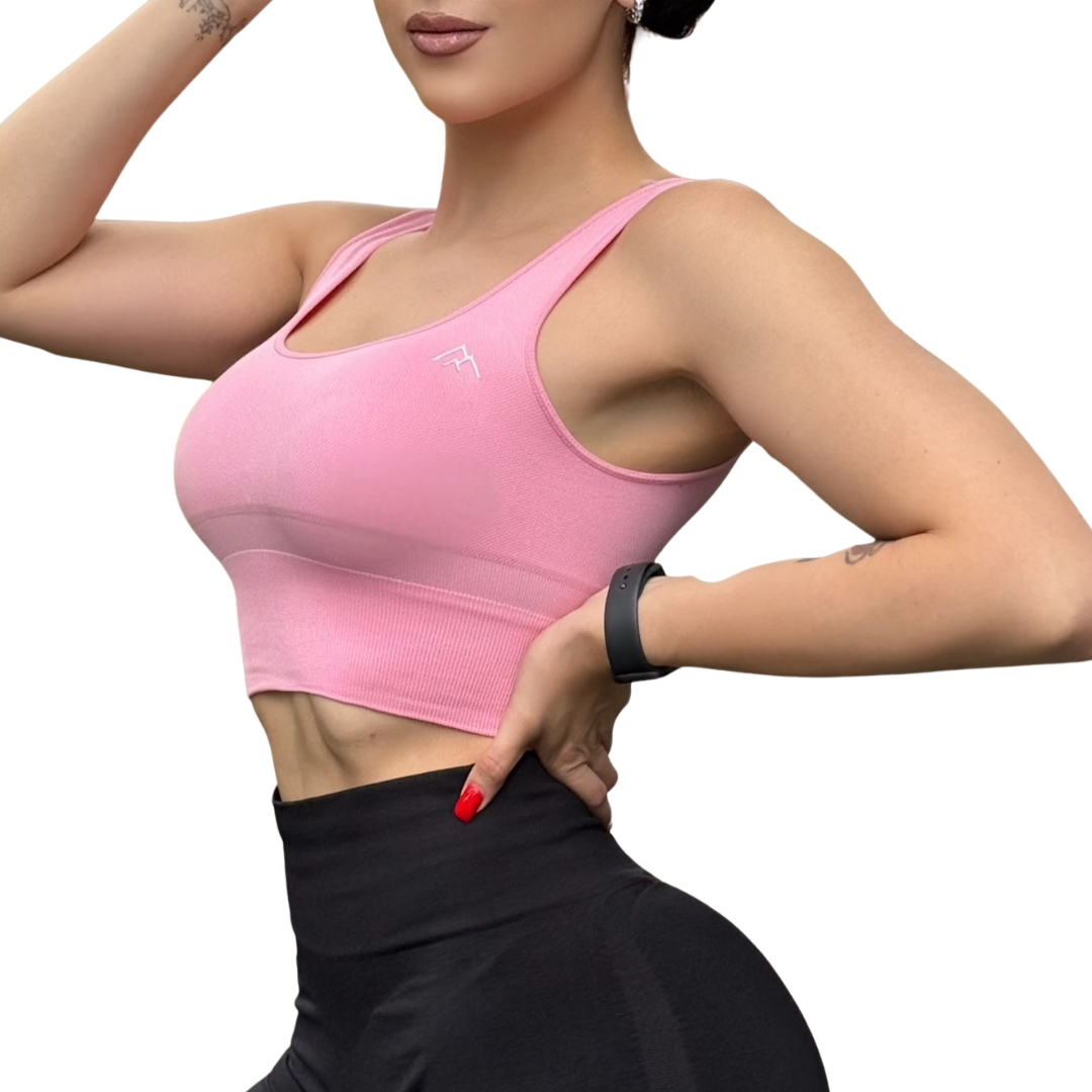 Top para Mujer Fitness: Efecto Alto Impacto Con Copas,  Ajuste Perfecto, Textil Liso, Transpirable, Color rosa | Adriana Olimpo
