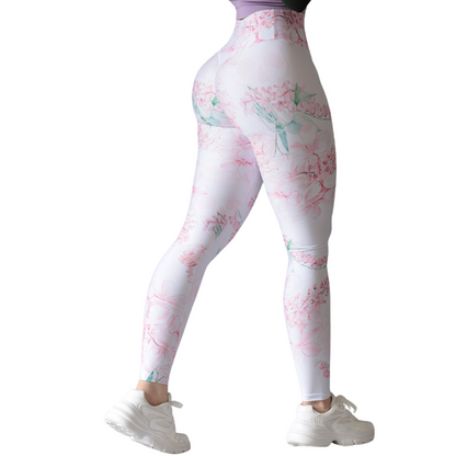 Leggings deportivos supplex para mujer, efecto push up con cintura alta, textil lycra transpirable con acabado liso floral. Colores | Adriana Olimpo