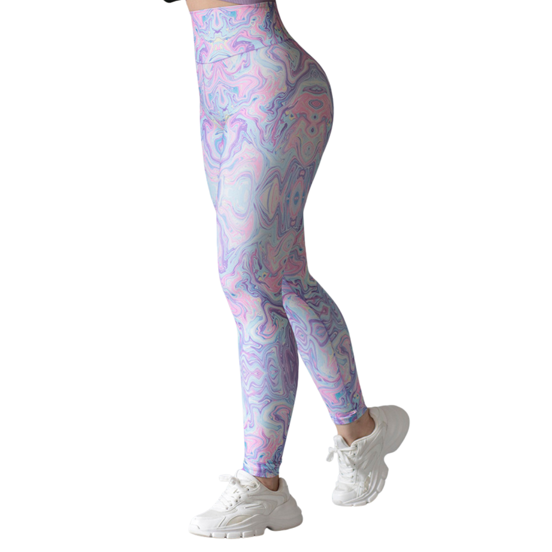 Leggings deportivos supplex para mujer, efecto push up con cintura alta, textil lycra transpirable con acabado liso psico. Color colores | Adriana Olimpo