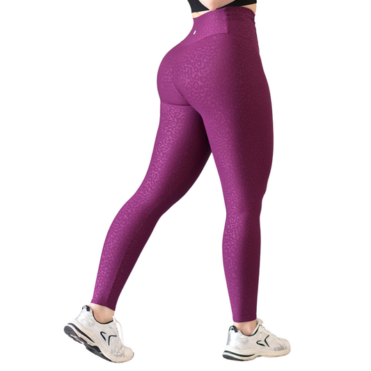 Leggings Deportivos para Mujer Fitness:  Efecto Básico, Cintura Alta, Textil Lycra Transpirable con Relieves Print, Color Bugambilia | Adriana Olimpo